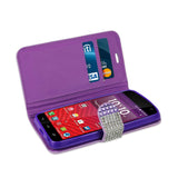 Kyocera Hydro Wave Jewelry Diamond Rhinestone Wallet Case In Purple
