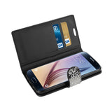 Samsung Galaxy S6 Jewelry Rhinestone Wallet Case In Black