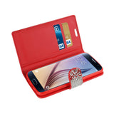 Samsung Galaxy S6 Jewelry Rhinestone Wallet Case In Red