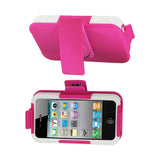 iPhone 4G Hybrid Heavy Duty Holster Combo Kickstand Case In White Hot Pink