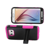 Samsung Galaxy S6 Hybrid Heavy Duty Grip Case With Lower Kickstand In Hot Pink Black