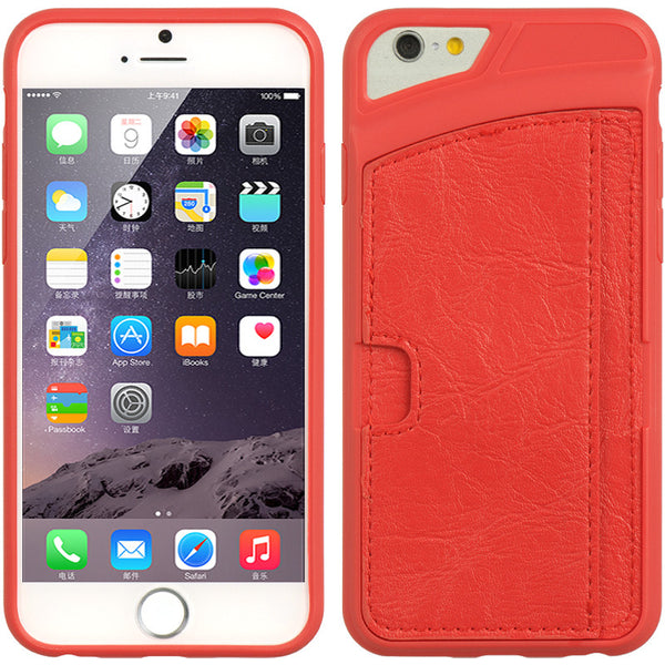 Apple iPhone 6/6S Wallet Case Red TPU W/ Leather Card Slot