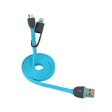  iPhone 6 And Micro USB Flat Cable 3.2Ft 2-In-1 USB Data In Blue