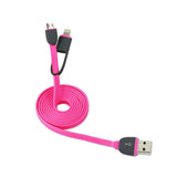  8Pin And Micro USB Flat Cable 3.2Ft 2-In-1 USB Data In Hot Pink