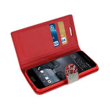  HTC One A9 Jewelry Rhinestone Wallet Case In Red