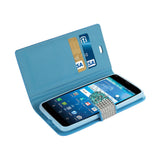  Kyocera Hydro View Jewelry Rhinestone Wallet Case In Blue