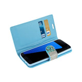  Samsung Galaxy S7 Edge Jewelry Rhinestone Wallet Case In Blue