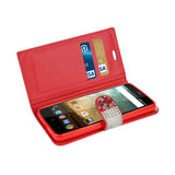  ZTE Prestige Jewelry Rhinestone Wallet Case In Red