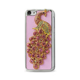  iPhone 5C Jewelry 3D Peacock Genuine Leather Case In Hot Pink