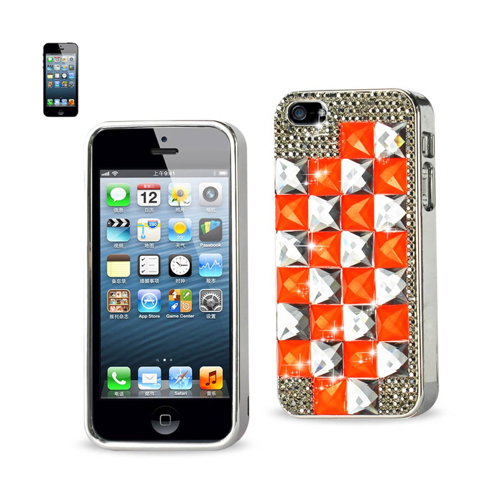 Chain Diamond Case For iPhone5 Orange&Gray Square Pattern