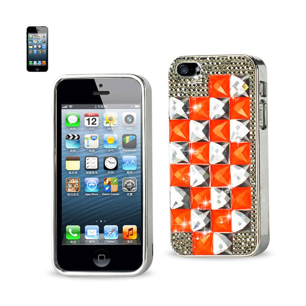 Chain Diamond Case For iPhone5 Orange&Gray Square Pattern