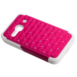  Alcatel One Touch Evolve 2 Hybrid Heavy Duty Jewelry Diamond Case In White Hot Pink