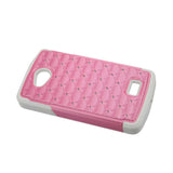  LG Tribute Hybrid Heavy Duty Jewelry Diamond Case In White Pink