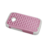  Motorola Moto E (2015) Hybrid Heavy Duty Jewelry Diamond Case In White Pink