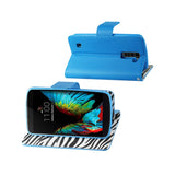  LG K10 3-In-1 Wallet Case With Inner Zebra Print In Blue