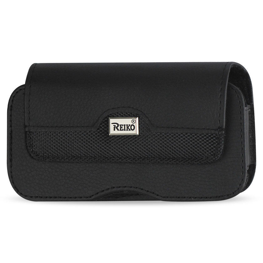 Horizontal Leather Pouch Xxl With Belt Hoops And Metal Logo (5.12X2.91X0.94 Inches Plus)