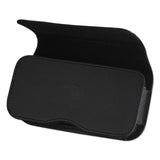 Horizontal Leather Pouch Xxl In Black With Belt Hoops And Metal Logo (5.12X2.91X0.94 Inches Plus)