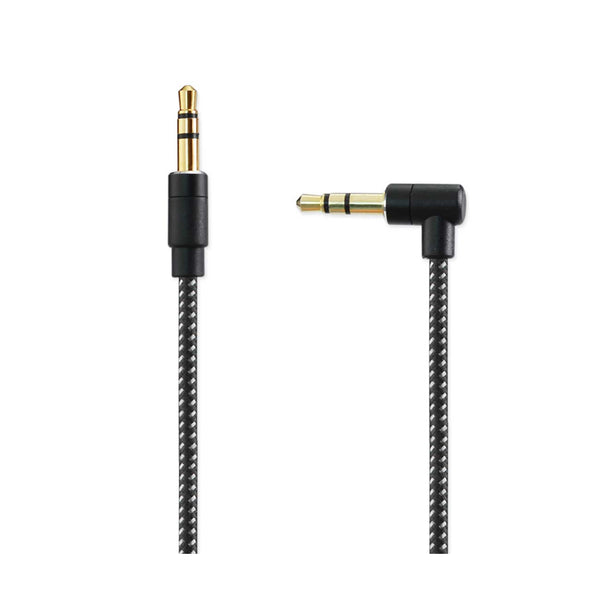 Nylon Braided Right Angle 3.5Mm Male To Male Stereo Audio Cable 3.9Fts