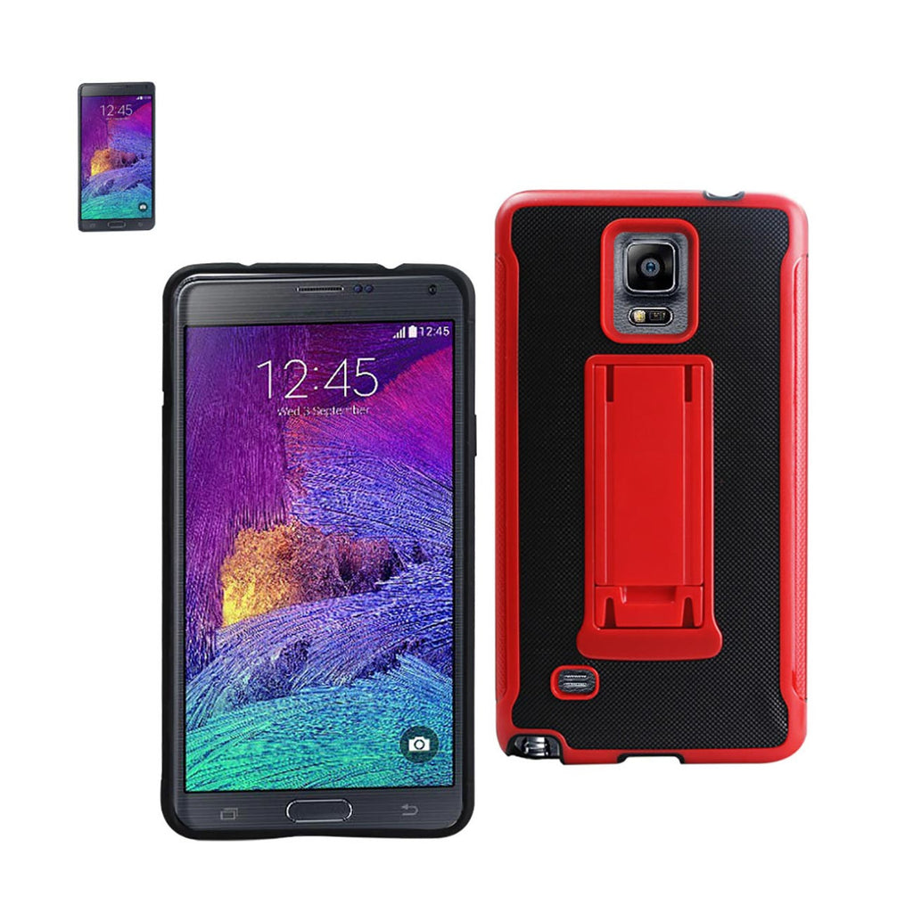 Samsung Galaxy Note 4 Hybrid Heavy Duty Case With Vertical Kickstand In Black Red