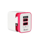  2 Amp Dual Port Portable Travel Adapter Charger In Hot Pink