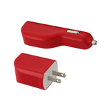  Micro 1 Amp 3-In-1 Car Charger Wall Adapter With USB Cable In Red